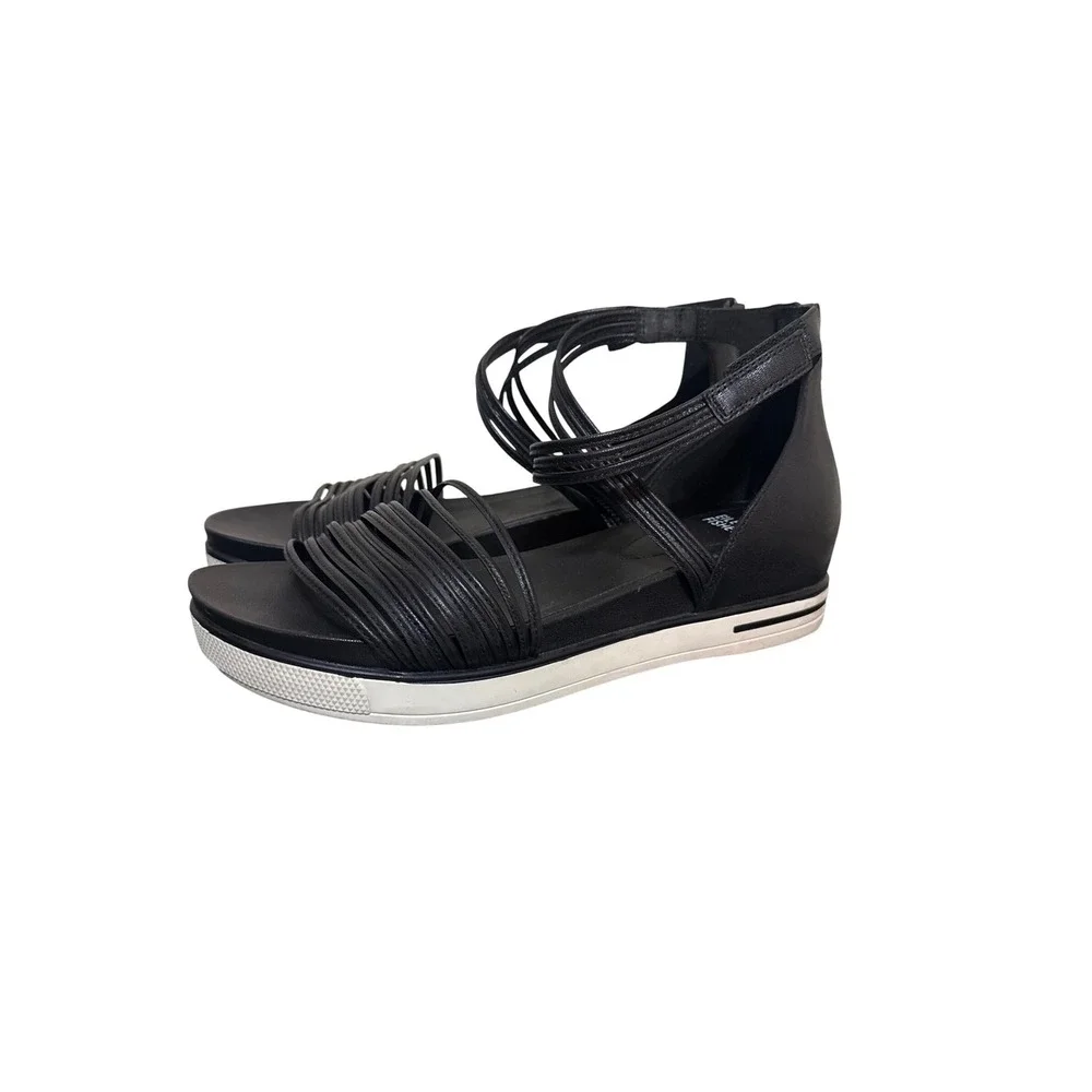 Eileen Fisher Shea Black Sandals Criss Cross Pattern Strappy‎